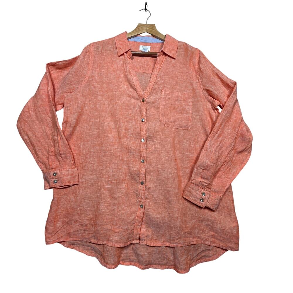 Sigrid Olsen Coral 100% Linen Button Up Blouse Si… - image 1